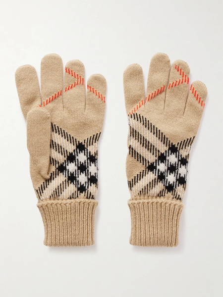  Burberry Burberry - Checked Cashmere-blend Gloves - Sand 
