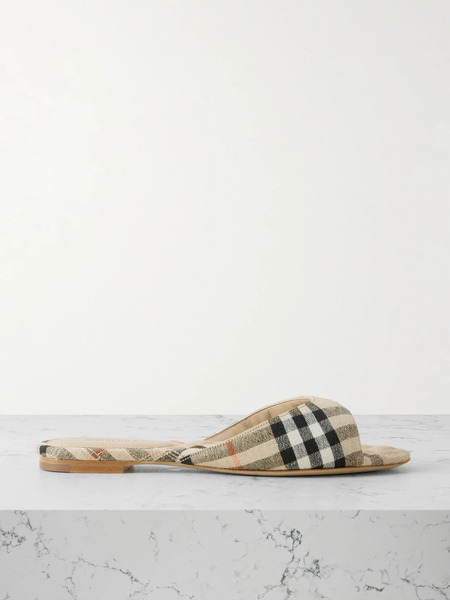  Burberry Burberry - Checked Linen Slides - Sand 