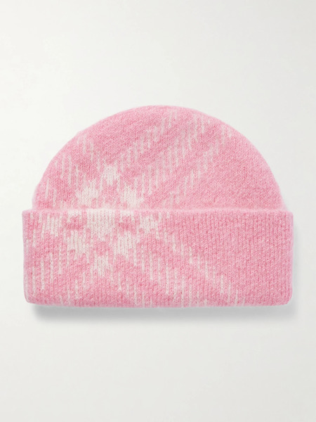  Burberry Burberry - Checked Mohair-blend Beanie - Baby Pink 