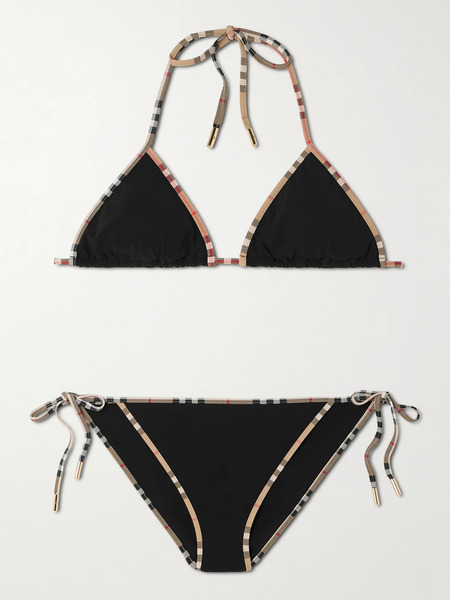  Burberry Burberry - Checked-piped Triangle Bikini - Black 