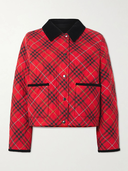  Burberry Burberry - Corduroy-trimmed Quilted Checked Cotton Jacket - Red 