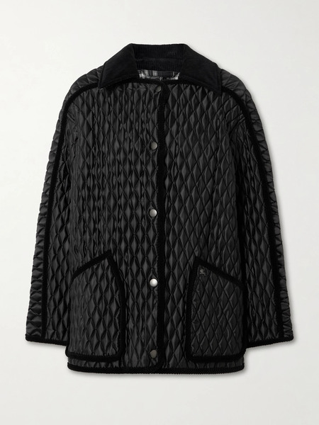  Burberry Burberry - Cotton Corduroy-trimmed Quilted Shell Jacket - Black 
