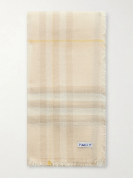  Burberry Burberry - Frayed Checked Wool Scarf - Beige 
