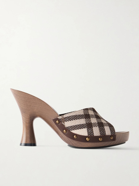  Burberry Burberry - Le Potter Embellished Checked Woven Mules - Beige 