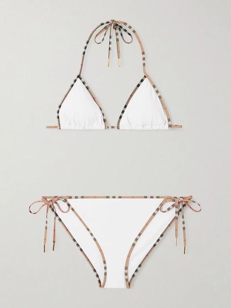  Burberry Burberry - Mata Checked-piped Triangle Bikini - White 