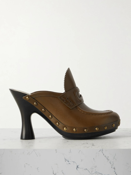  Burberry Burberry - Studded Leather Mules - Army Green 