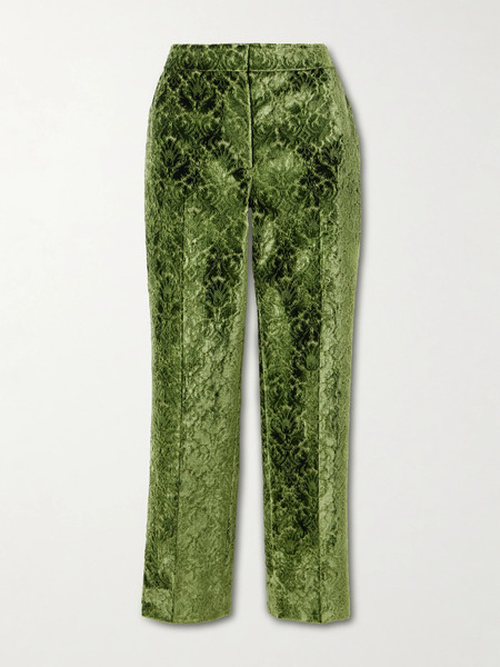  Burberry Burberry - Velvet-jacquard Straight-leg Pants - Green 