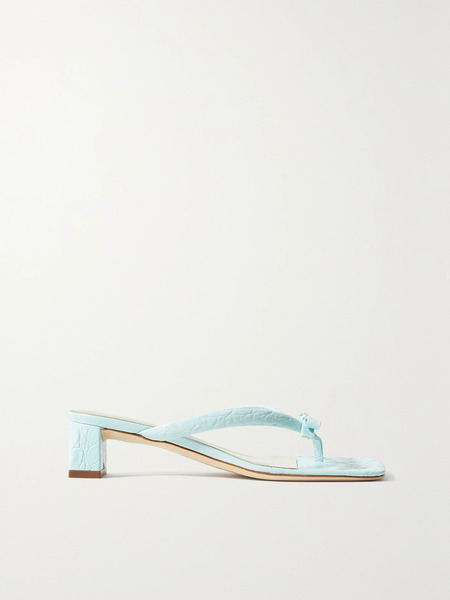  By Far By Far - Bibi Bow-embellished Croc-effect Leather Sandals - Light Blue 