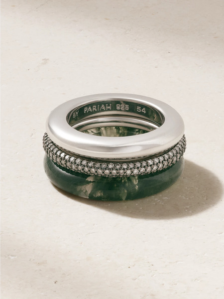  By Pariah By Pariah - Aurea Set Of Three Sterling Silver, Agate And Diamond Rings - 52 