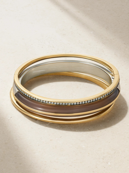  By Pariah By Pariah - Classic Stack Set Of Three 14-karat Recycled Gold, Sterling Silver, Diamond And Agate Bracelets - S 
