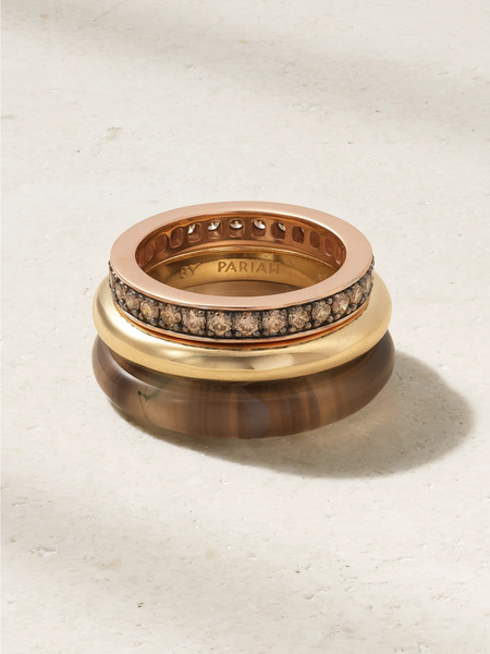  By Pariah By Pariah - Kalahari Set Of Three 14-karat Gold, Agate And Diamond Ring - 54 