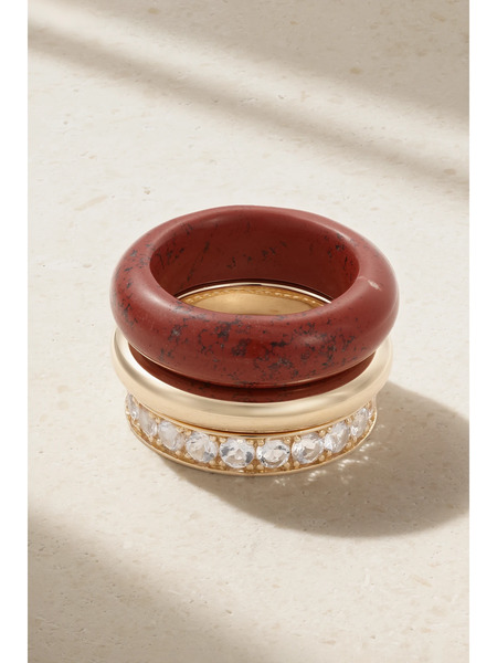  By Pariah By Pariah - + Net Sustain Set Of Three 14-karat Recycled Gold Multi-stone Rings - Red 