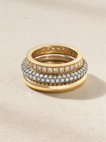  By Pariah By Pariah - Set Of Three 14-karat Recycled Yellow And White Gold Diamond Rings - 54 