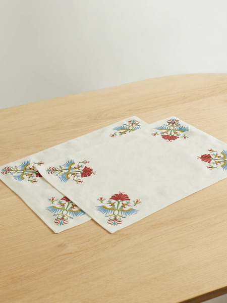  Cabana Cabana - Benaki Set Of Two Embroidered Printed Linen Placemats - White 