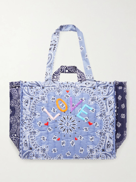  Call It By Your Name Call It By Your Name - Cabas Maxi Embroidered Quilted Printed Cotton Tote Bag - Navy 