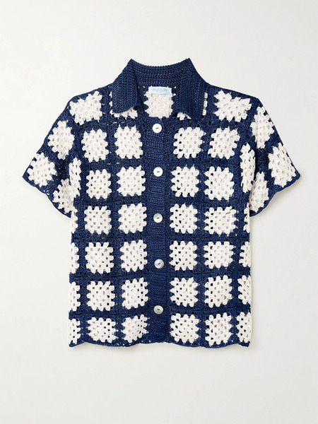  Calle Del Mar Calle Del Mar - Checked Crocheted Cardigan - Navy 