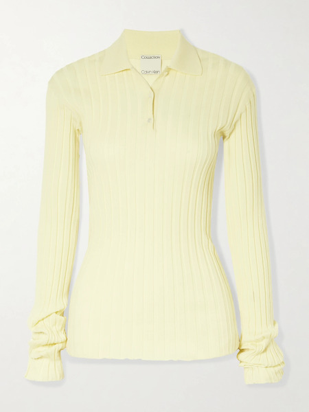  Calvin Klein Collection Calvin Klein Collection - Amber Ribbed Wool Polo Sweater - Pastel Yellow 