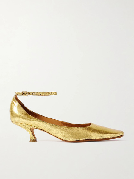  Calvin Klein Collection Calvin Klein Collection - Anna Metallic Cracked-leather Pumps - Gold 