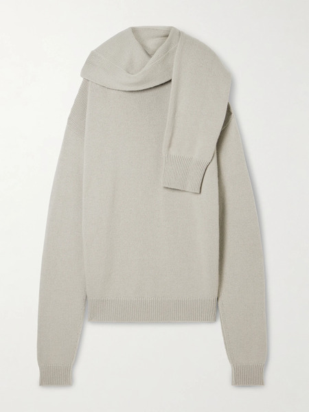  Calvin Klein Collection Calvin Klein Collection - Mia Scarf-detailed Cashmere Sweater - Gray 