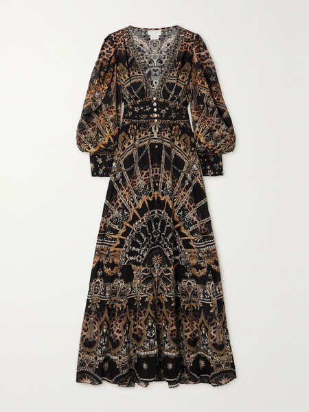  Camilla Camilla - Crystal-embellished Printed Fil Coupé Silk-charmeuse Maxi Dress - Black 