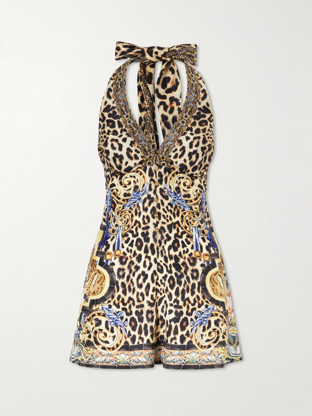  Camilla Camilla - Embellished Printed Silk Halterneck Playsuit - Multi 