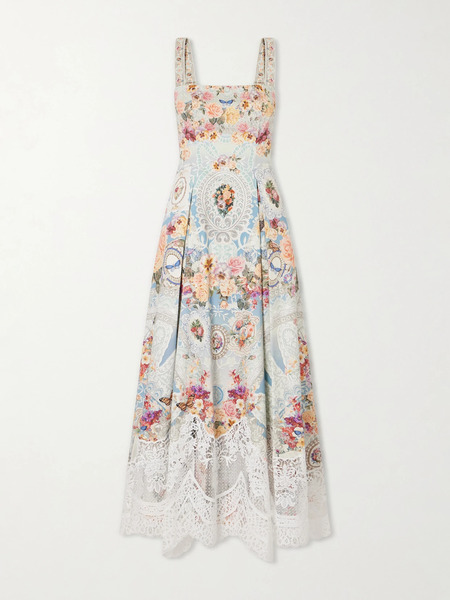  Camilla Camilla - Printed Lace-trimmed Cotton-blend Midi Dress - Multi 