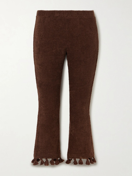  Cap D’antibes Cap D'antibes - Cropped Flared Tasseled Cotton-terry Pants - Chocolate 