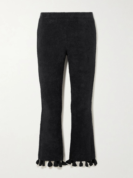 Cap D’antibes Cap D'antibes - Cropped Tasseled Cotton-terry Flared Pants - Black 
