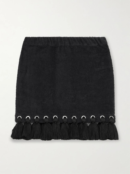  Cap D’antibes Cap D'antibes - Tasseled Eyelet-embellished Cotton-terry Mini Skirt - Black 