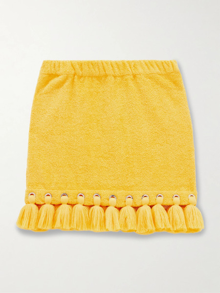  Cap D’antibes Cap D'antibes - Tasseled Eyelet-embellished Cotton-terry Mini Skirt - Yellow 