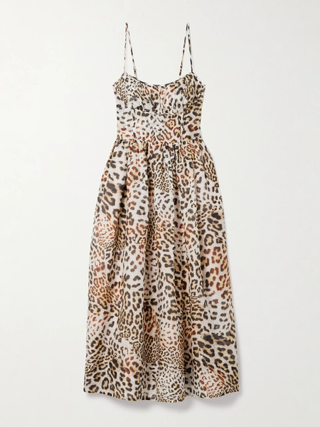  Cara Cara Cara Cara - Alba Gathered Leopard-print Linen And Silk-blend Organza Midi Dress - Leopard Print 