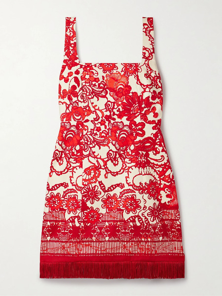  Cara Cara Cara Cara - Anna Fringed Printed Cotton-blend Mini Dress - Red 