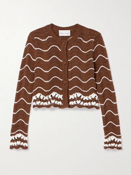  Cara Cara Cara Cara - Jolene Scalloped Striped Cotton Cardigan - Brown 