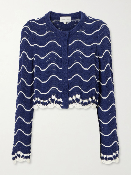  Cara Cara Cara Cara - Louise Scalloped Striped Cotton Knit Cardigan - Navy 