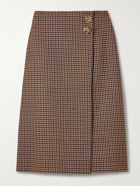  Cara Cara Cara Cara - Luca Embellished Houndstooth Cotton-blend Tweed Wrap Midi Skirt - Brown 
