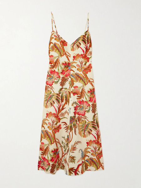  Cara Cara Cara Cara - Mae Floral-print Linen Midi Dress - Orange 