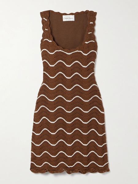  Cara Cara Cara Cara - Orel Scalloped Striped Cotton Mini Dress - Brown 