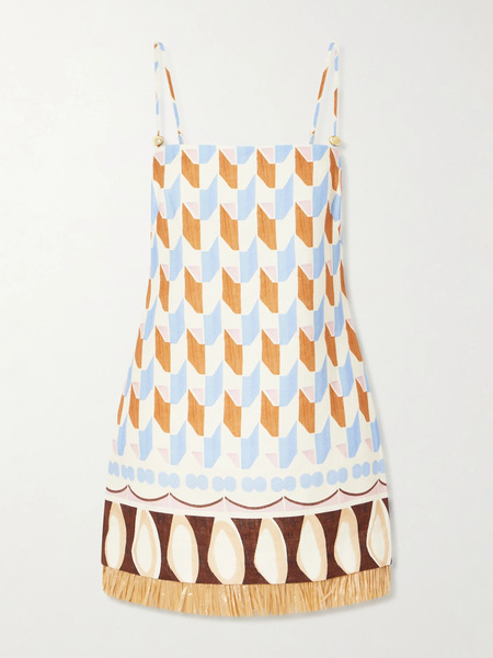  Cara Cara Cara Cara - Valencia Printed Fringed Linen Mini Dress - Multi 