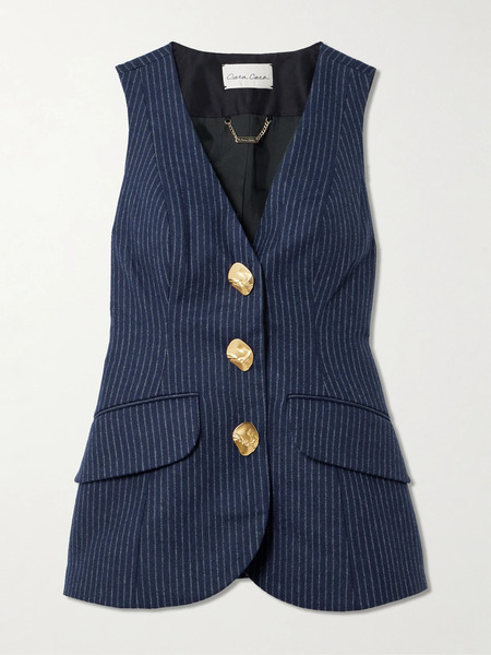  Cara Cara Cara Cara - Wes Pinstriped Brushed Wool-blend Vest - Navy 