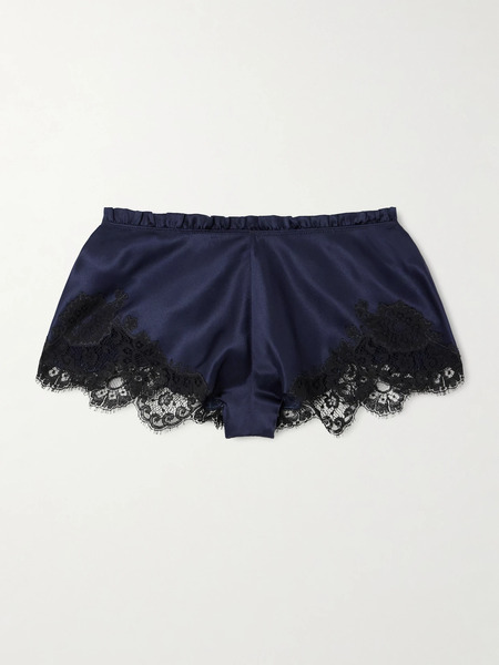  Carine Gilson Carine Gilson - Lace-trimmed Silk-satin Shorts - Navy 