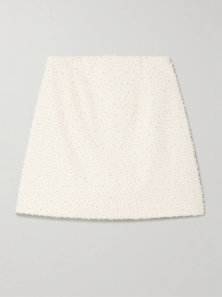  Carolina Herrera Carolina Herrera - Embellished Wool-blend Crepe Mini Skirt - White 