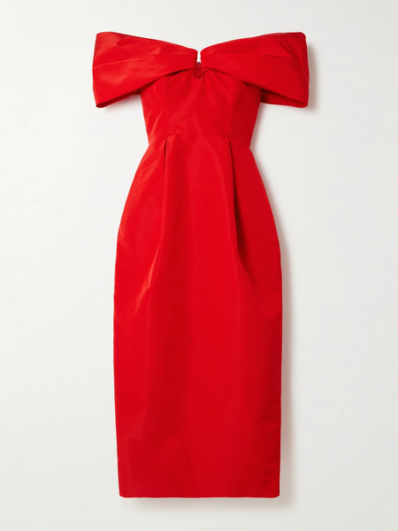  Carolina Herrera Carolina Herrera - Off-the-shoulder Pleated Silk-faille Midi Dress - Red 
