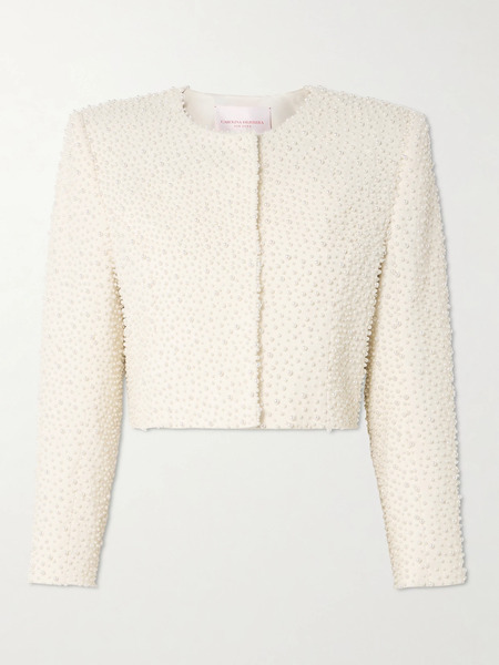  Carolina Herrera Carolina Herrera - Pearl-like Embellished Wool-blend Crepe Jacket - White 