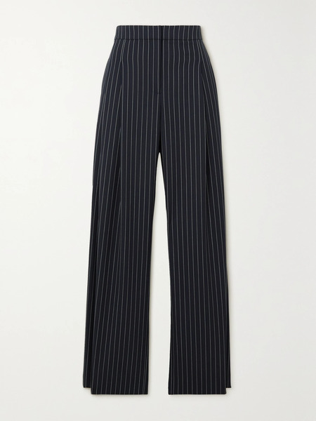  Carolina Herrera Carolina Herrera - Pinstriped Wool-blend Twill Wide-leg Pants - Navy 