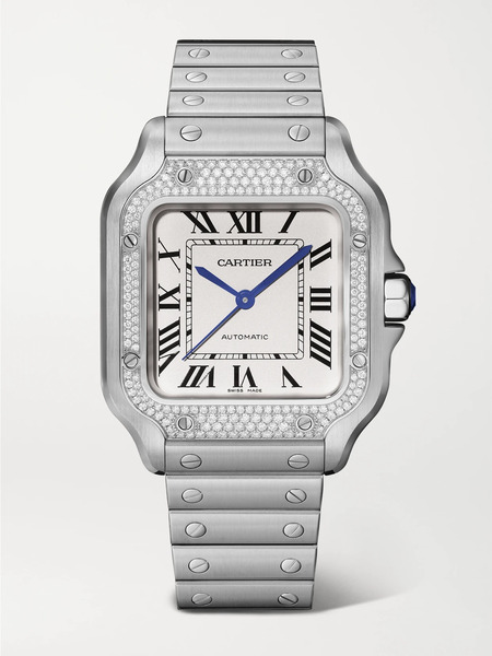  Cartier Cartier - Santos De Cartier Automatic 41.9mm Stainless Steel And Diamond Watch - Gray 