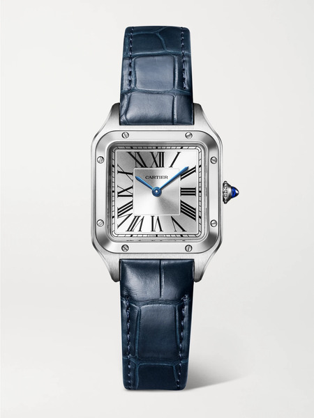  Cartier Cartier - Santos-dumont Small 38mm Stainless Steel And Alligator Watch - Gray 