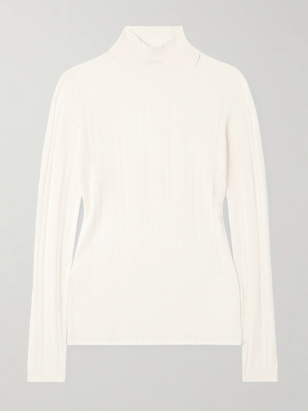  Carven Carven - Ribbed Silk Turtleneck Sweater - White 