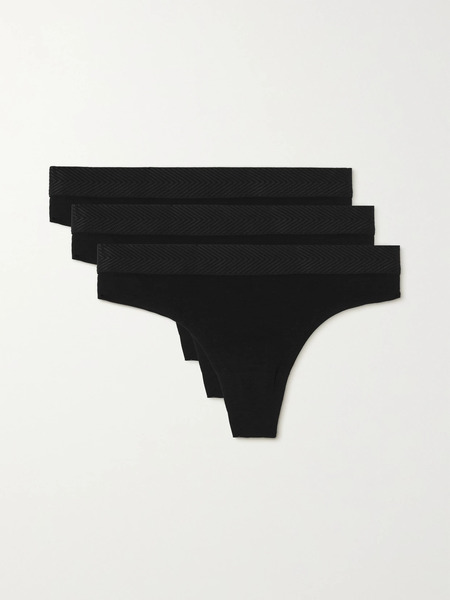  Cdlp Cdlp - + Net Sustain Set Of Three Tencel Lyocell-blend Thongs - Black 
