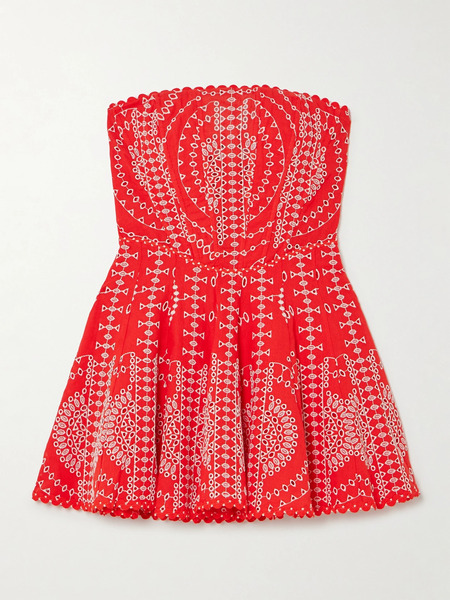  Charo Ruiz Charo Ruiz - Clem Strapless Broderie Anglaise Cotton-blend Mini Dress - Red 