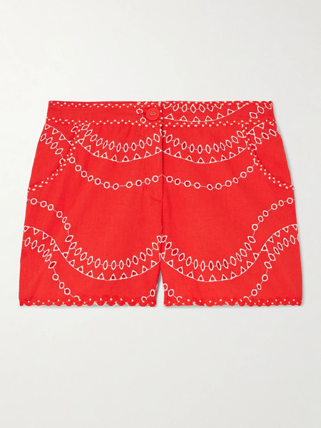  Charo Ruiz Charo Ruiz - Drea Broderie Anglaise Cotton-blend Shorts - Red 